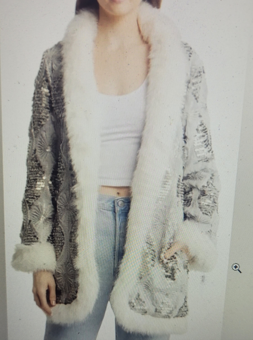 Band Of The Free Boho Sequin Faux Fur Open Front JAacket Size small. EUc